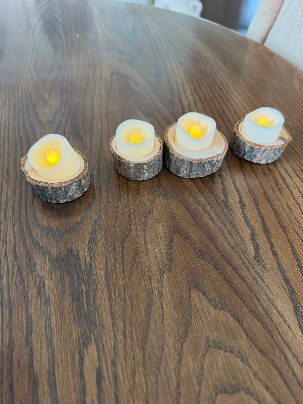 Natural Wood Tealight Holders with Tea Light LED Candles